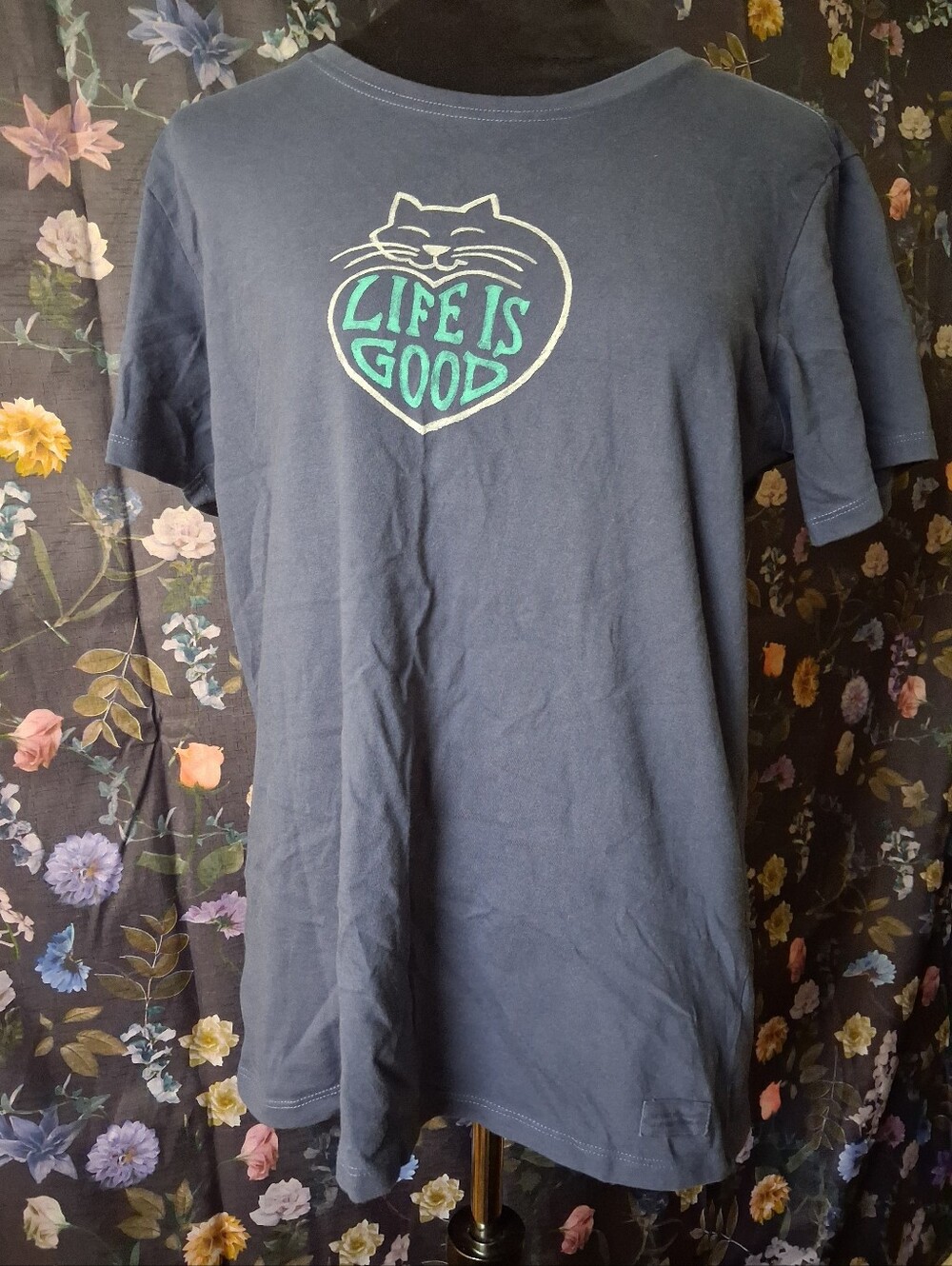 Life is Good Cat Graphic T-Shirt - Blue